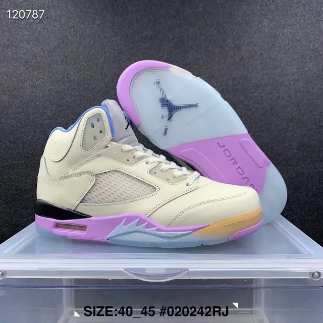Air Jordan 5 Off-White Purple Black Basketball Shoes 7