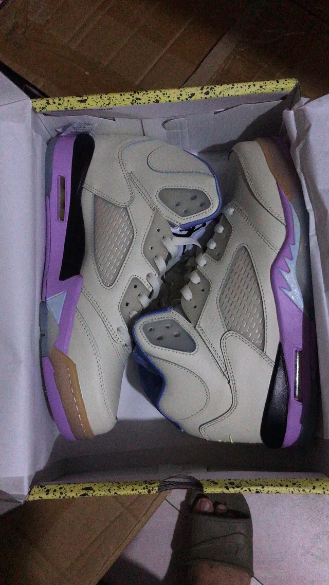 Air Jordan 5 Off-White Purple Black Basketball Shoes 12