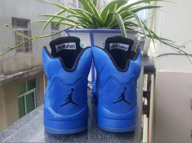 Air Jordan 5 Royal Blue Suede High-Top Basketball Shoes 9