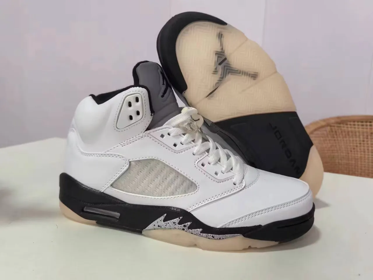 Air Jordan 5 White Black Gray Basketball Shoes 3