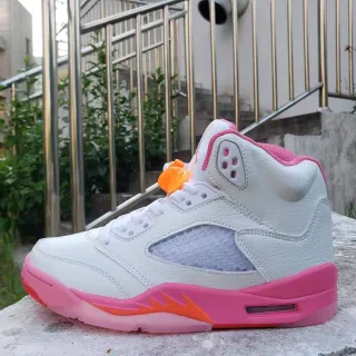 Air Jordan 5 White Pink Orange Flame Basketball Shoes