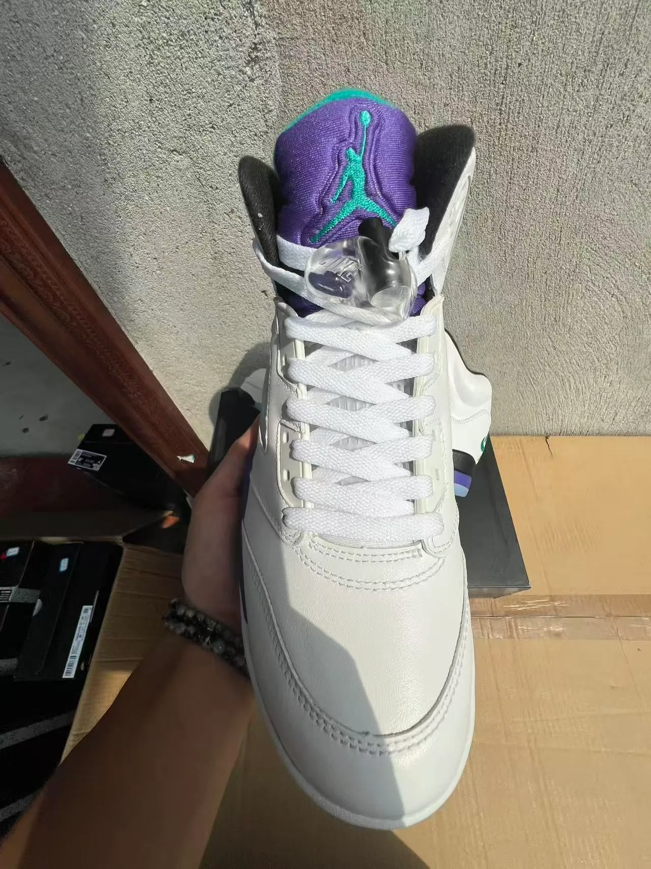 Air Jordan 5 White Purple Teal Basketball Shoes 3