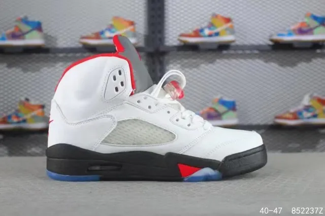 Air Jordan 5 White Red Black Basketball Shoes 3