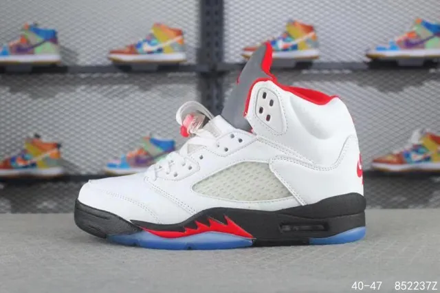 Air Jordan 5 White Red Black Basketball Shoes 6