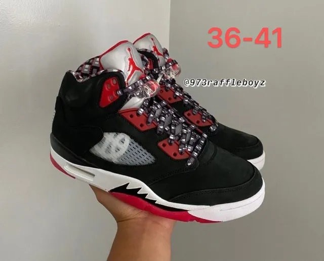 Air Jordan 5 White Red Black Basketball Shoes 5
