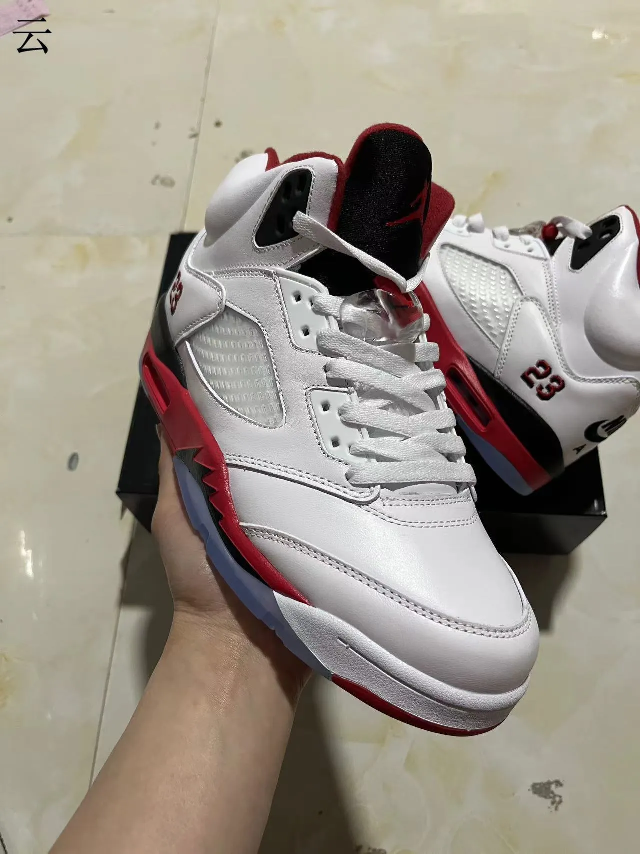 Air Jordan 5 White Red Black Basketball Shoes 2