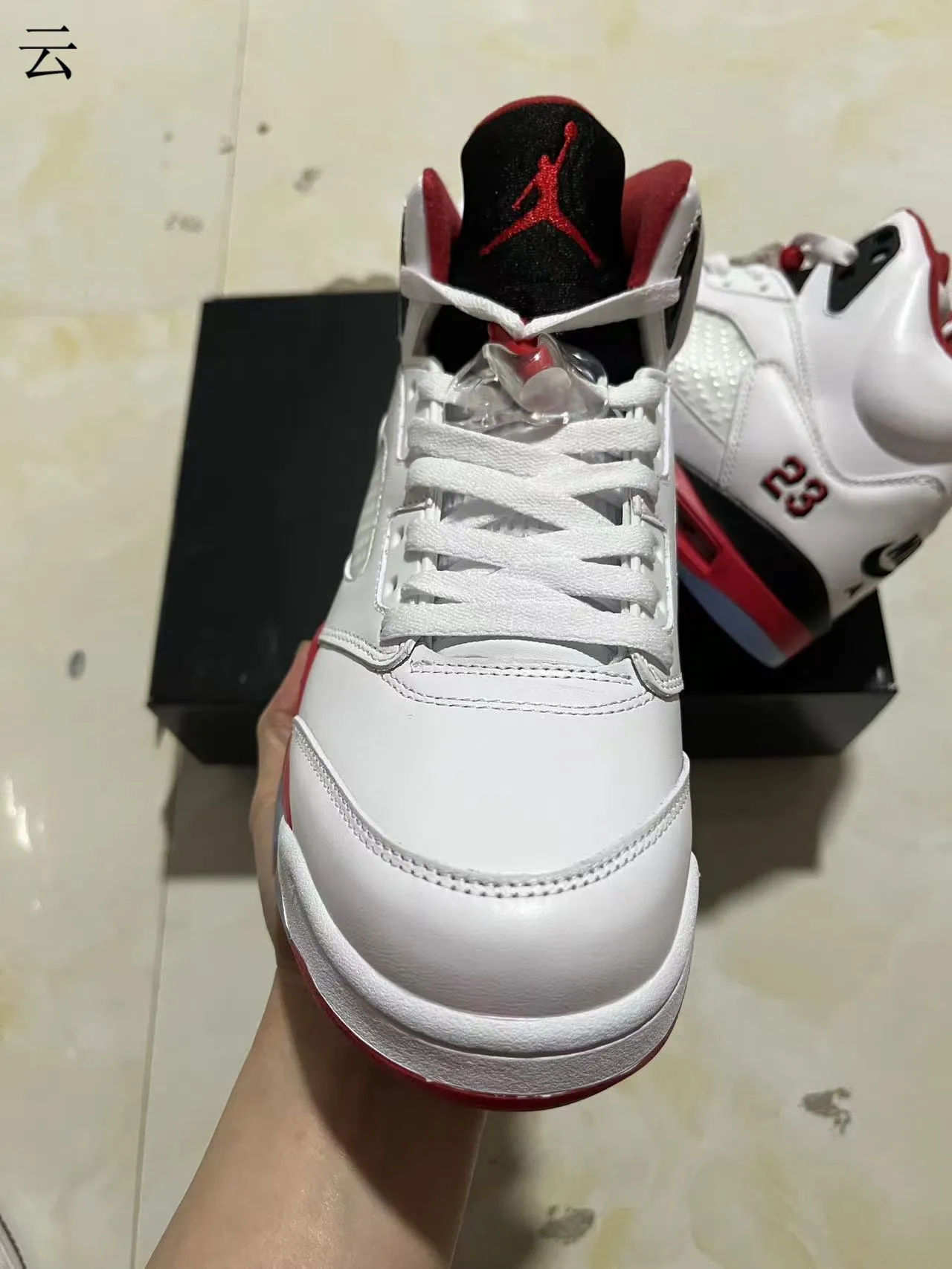Air Jordan 5 White Red Black Basketball Shoes 3