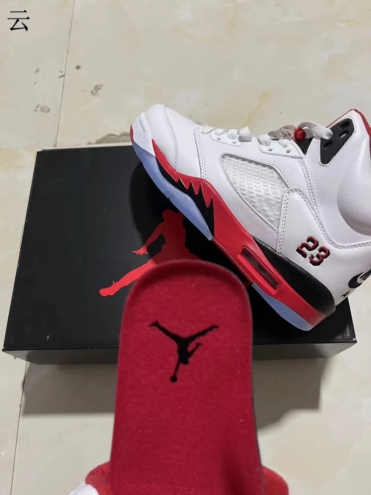 Air Jordan 5 White Red Black Basketball Shoes 9