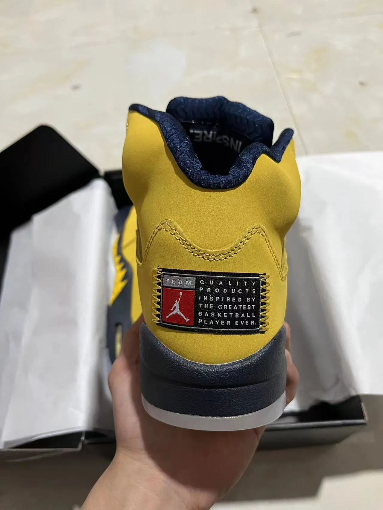 Air Jordan 5 Yellow and Navy Basketball Shoes 6