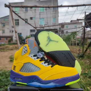 Air Jordan 5 Yellow Purple Neon Green Basketball Shoes
