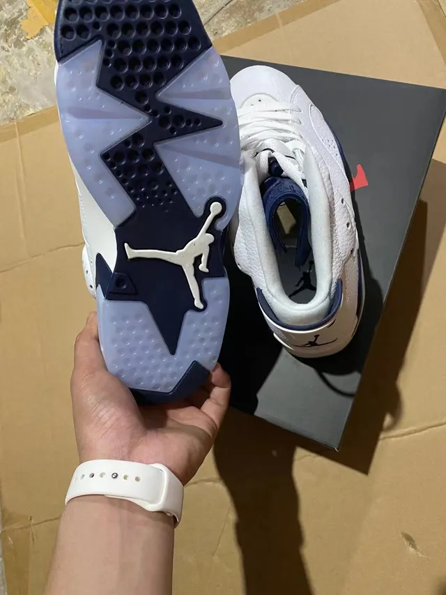 Air Jordan 6 White Navy Basketball Shoes 3