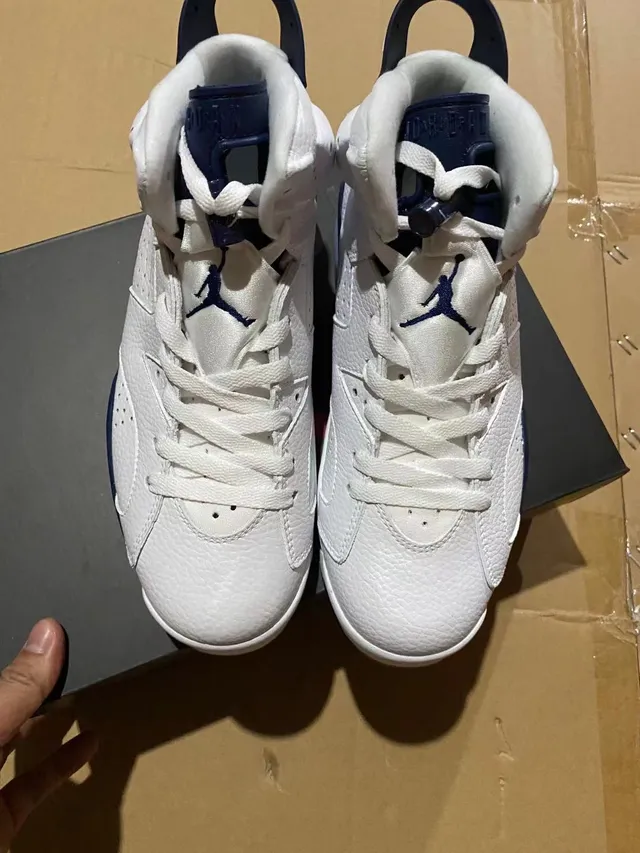 Air Jordan 6 White Navy Basketball Shoes 4