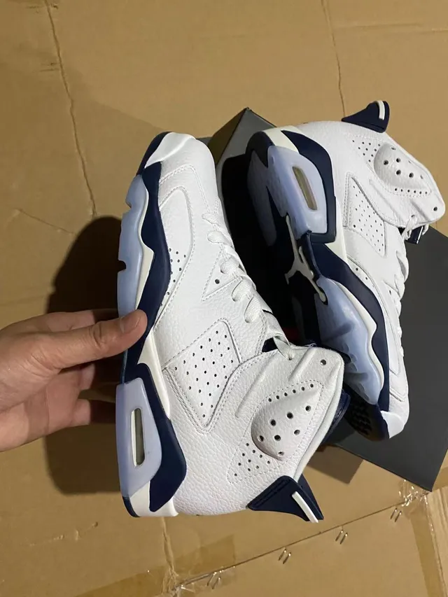 Air Jordan 6 White Navy Basketball Shoes 5