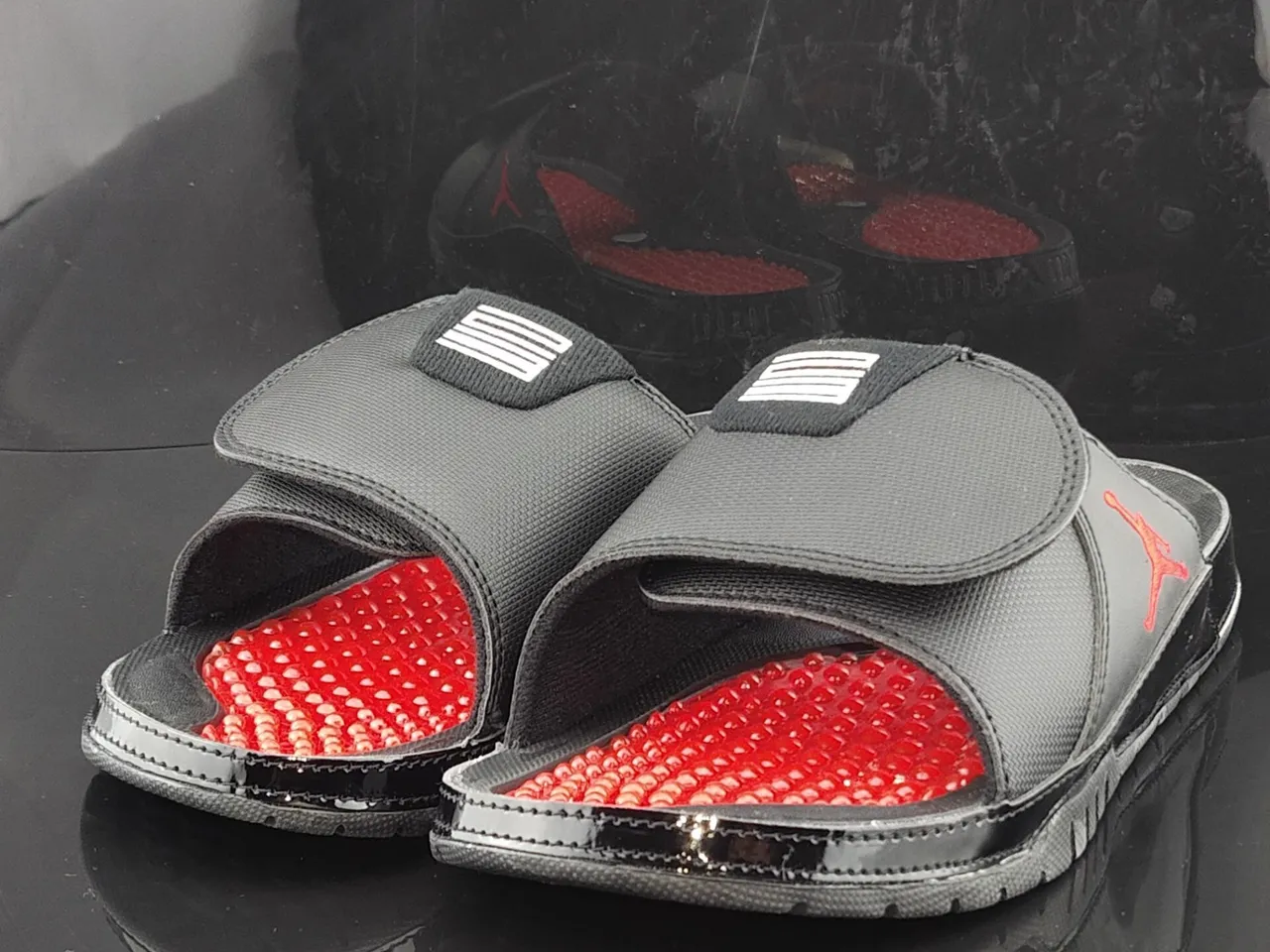 Air Jordan Black Red Textile Upper Podded Footbed Slippers 2