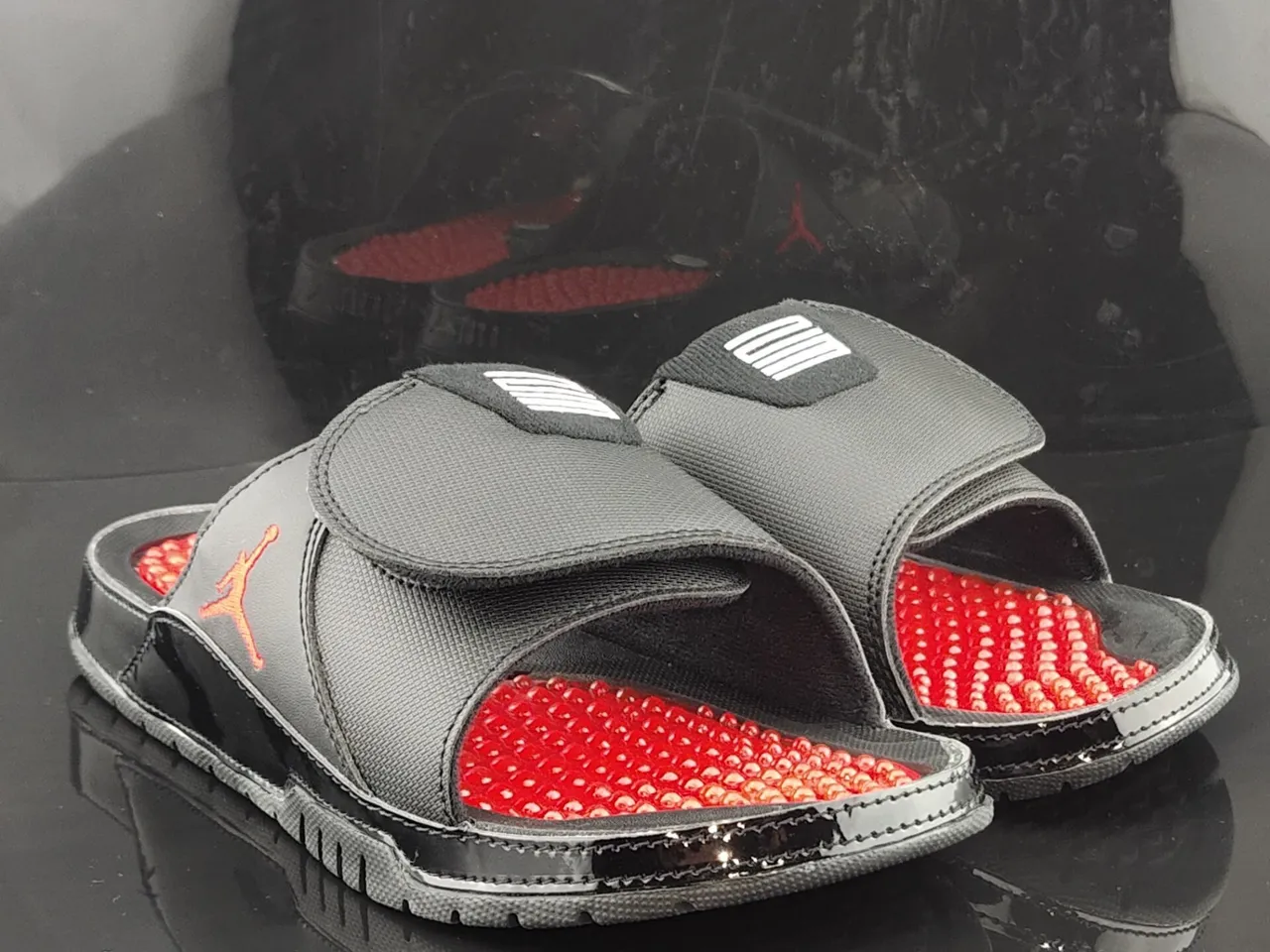 Air Jordan Black Red Textile Upper Podded Footbed Slippers 3