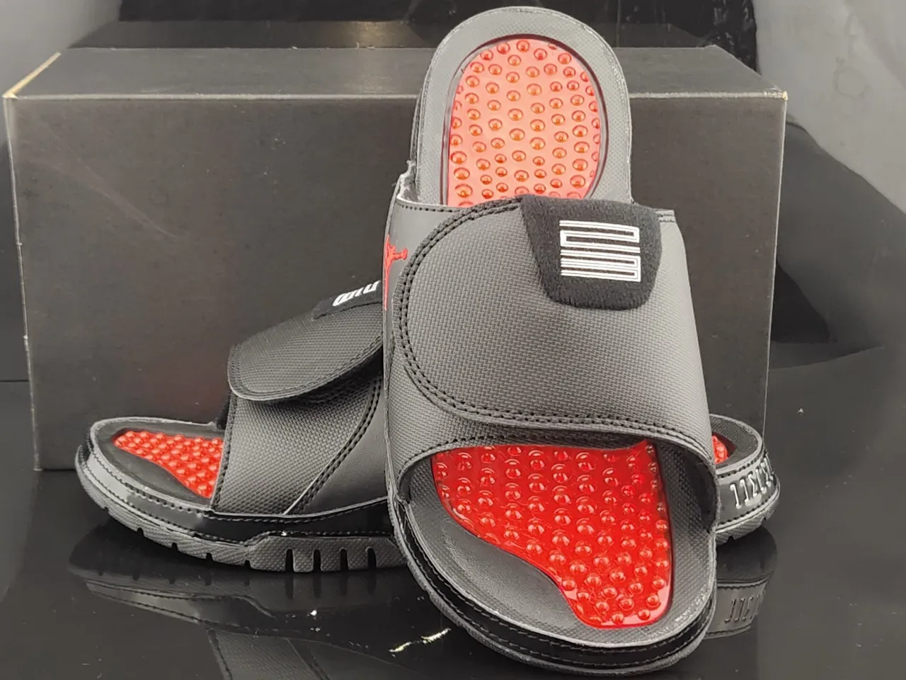 Air Jordan Black Red Textile Upper Podded Footbed Slippers 4