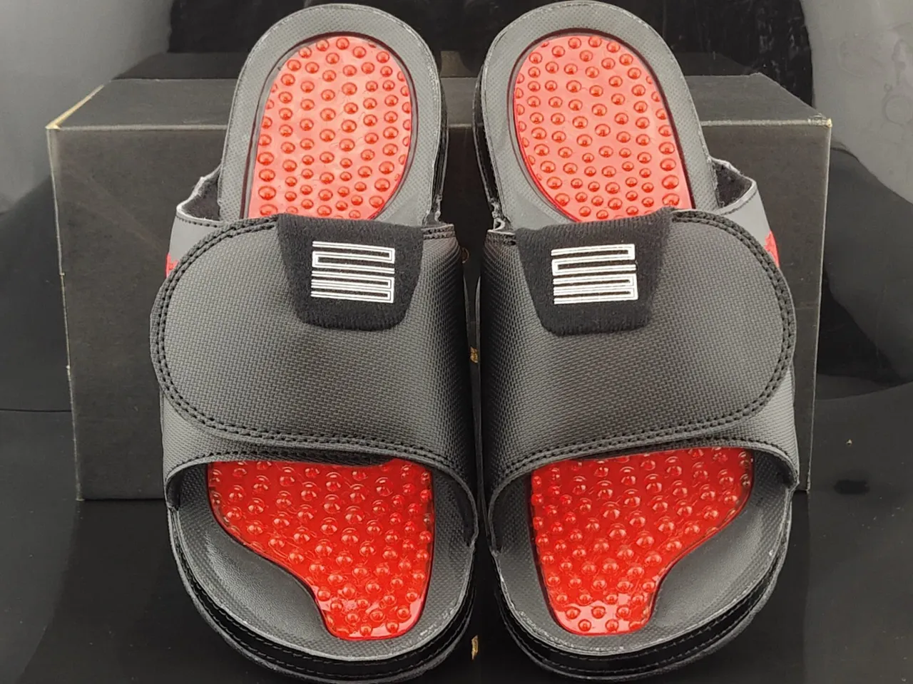 Air Jordan Black Red Textile Upper Podded Footbed Slippers 5