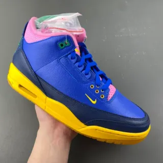 Air Jordan Blue Yellow High-Top Leather And Mesh Upper Basketball Shoes