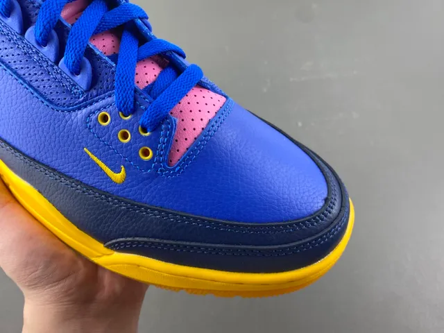 Air Jordan Blue Yellow High-Top Leather And Mesh Upper Basketball Shoes 2