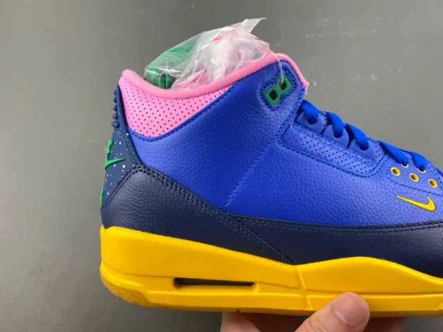 Air Jordan Blue Yellow High-Top Leather And Mesh Upper Basketball Shoes 3