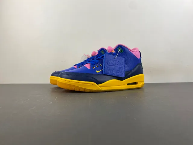 Air Jordan Blue Yellow High-Top Leather And Mesh Upper Basketball Shoes 10