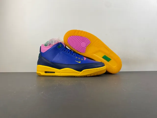 Air Jordan Blue Yellow High-Top Leather And Mesh Upper Basketball Shoes 12