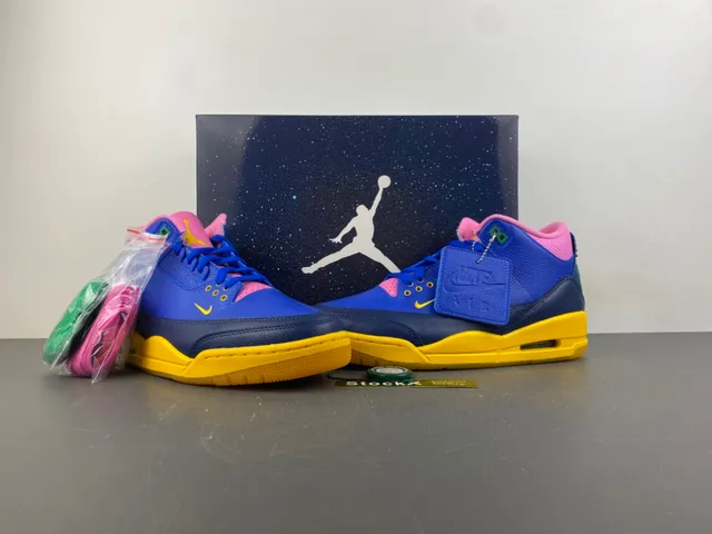 Air Jordan Blue Yellow High-Top Leather And Mesh Upper Basketball Shoes 13