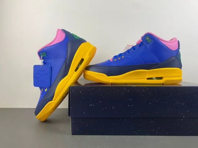 Air Jordan Blue Yellow High-Top Leather And Mesh Upper Basketball Shoes 14