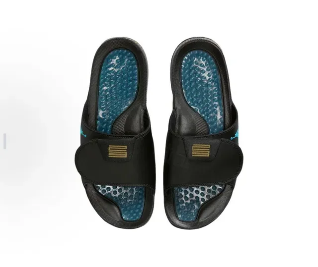 Air Jordan Slide Black Blue Patent Toe Bumper Turquoise Jumpman Logo Slippers 2