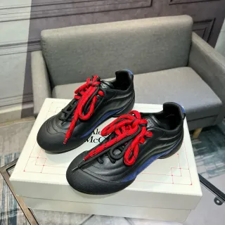 Alexander McQueen Black Blue Sculpted Rubber Toe Cap Layered Leather And Suede Upper Lifestyle Sneakers