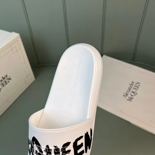 Alexander McQueen Logo Slide White Black Slippers 3
