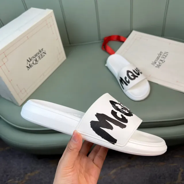 Alexander McQueen Logo Slide White Black Slippers 4