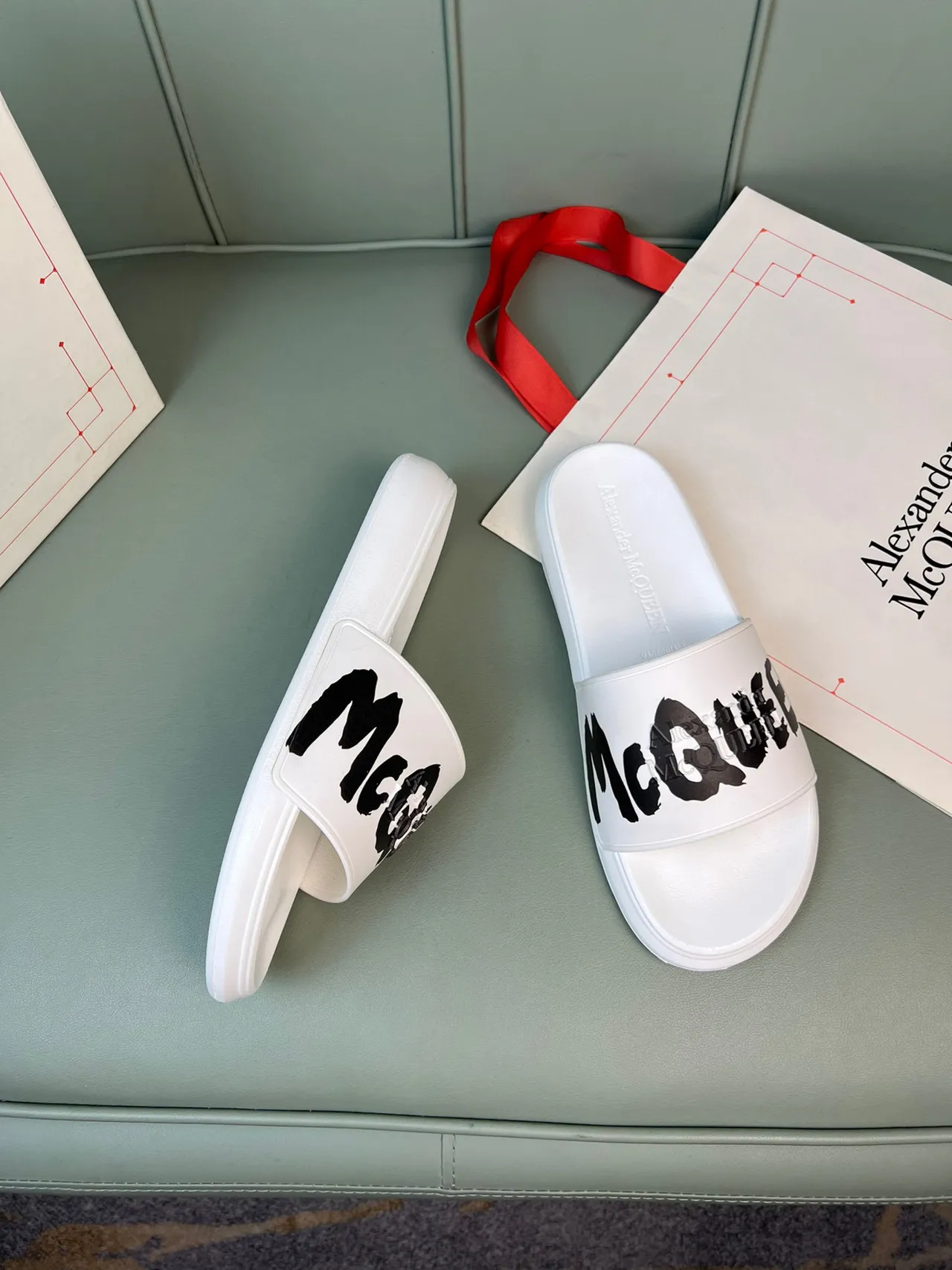 Alexander McQueen Logo Slide White Black Slippers 5