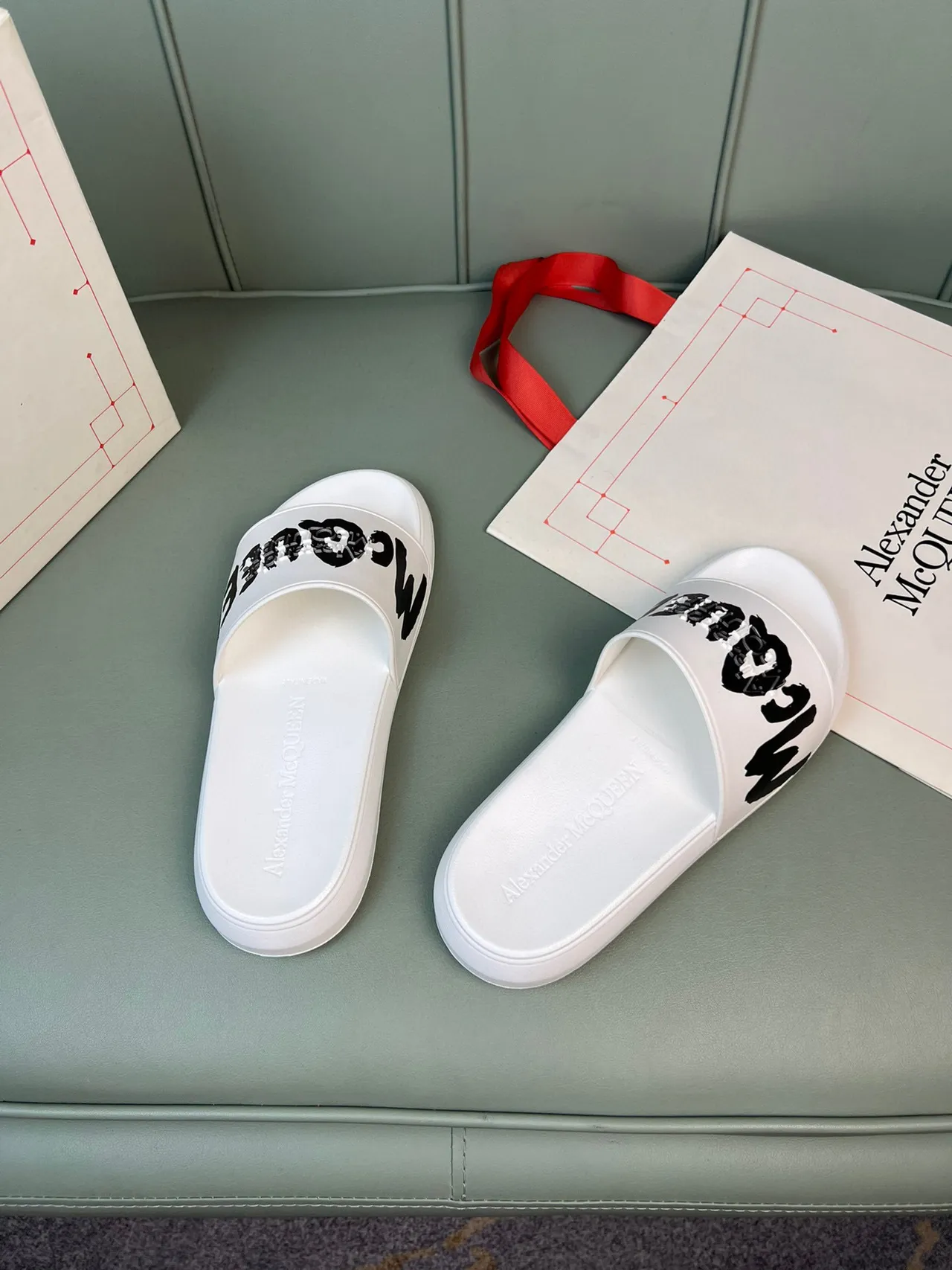 Alexander McQueen Logo Slide White Black Slippers 6
