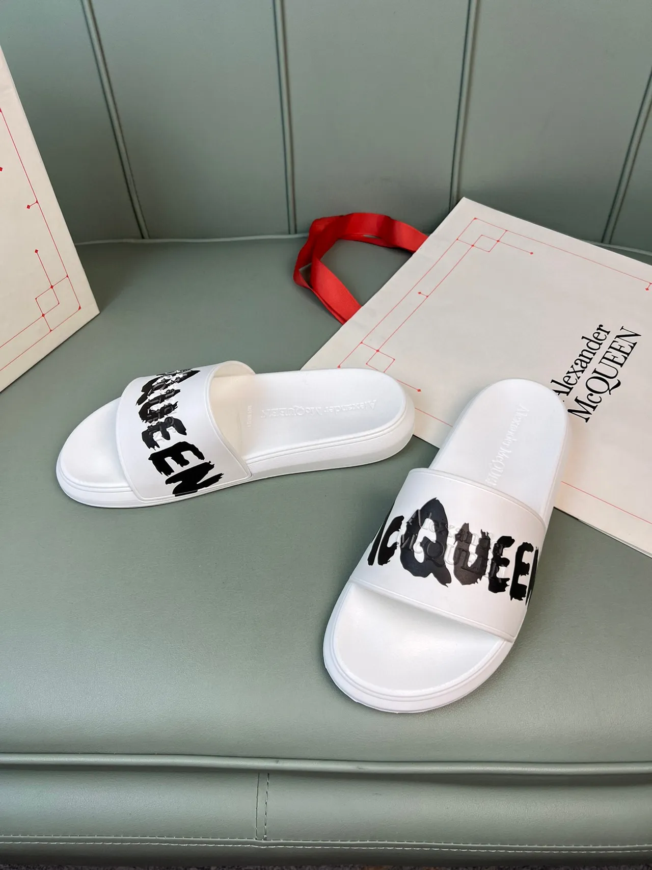 Alexander McQueen Logo Slide White Black Slippers 8