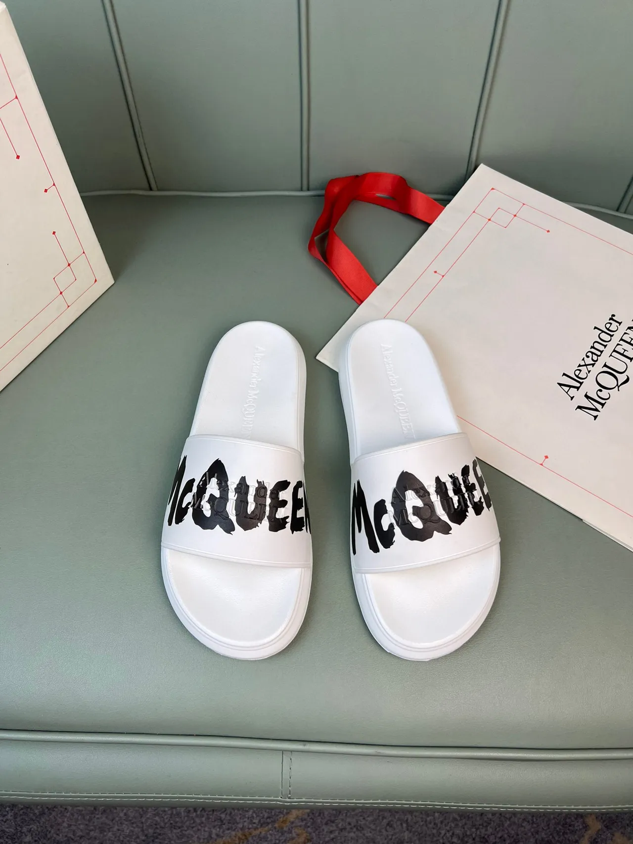 Alexander McQueen Logo Slide White Black Slippers 9