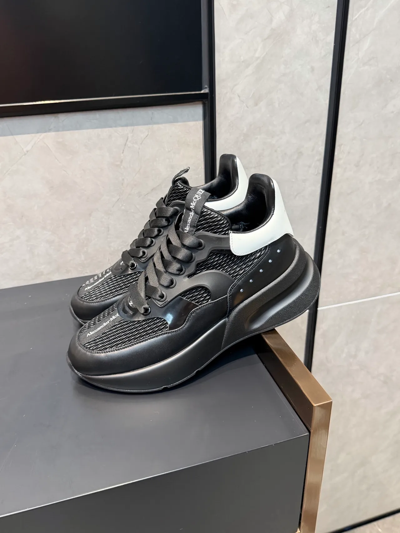 Alexander McQueen Oversized Sneaker Black White Silhouette Mesh And Leather Upper Chunky Sneakers 4