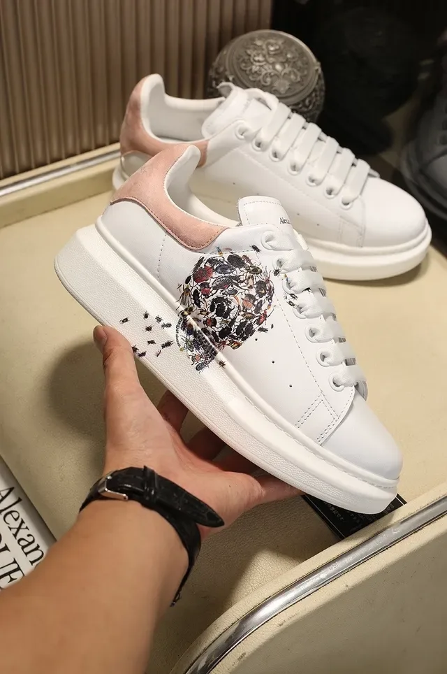 Alexander McQueen Tênis oversized branco rosa floral caveira lifestyle sneakers 7