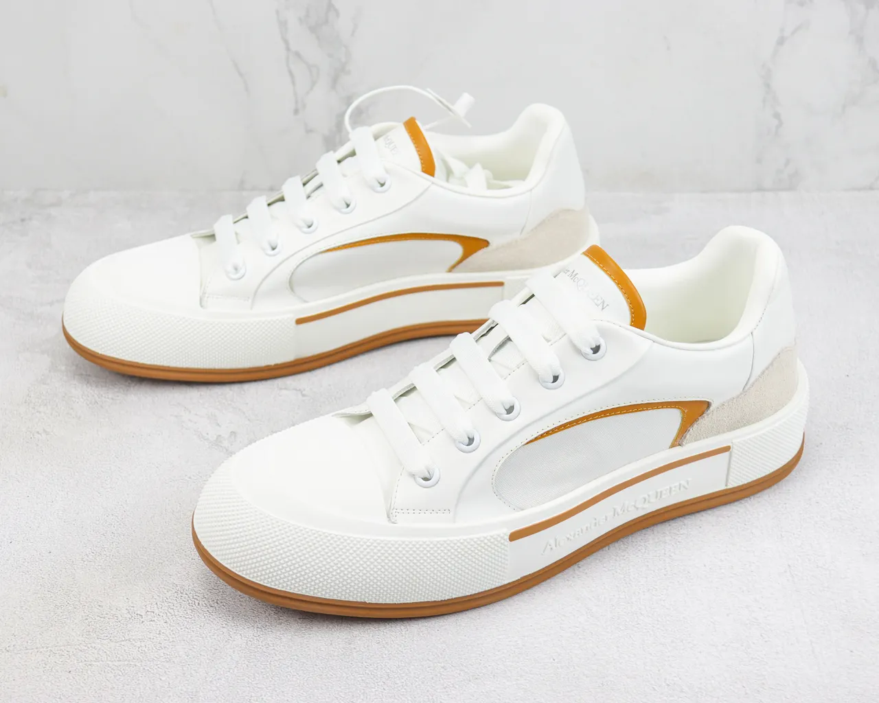 Alexander McQueen Oversized Sneaker White Tan Lifestyle Sneakers 4