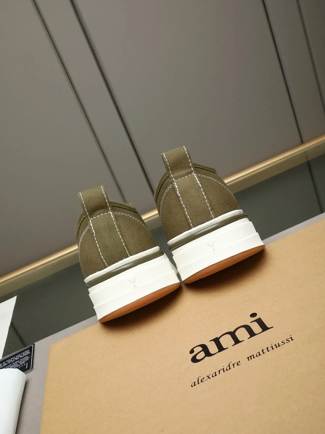 AMI Paris de Coeur Army Green White Canvas Upper Platform Sole Sneakers 4