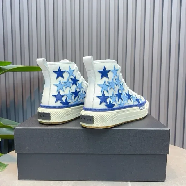 Amiri Skel Top High Chaussures Lifestyle Blanc et Bleu Étoiles Broderies 7