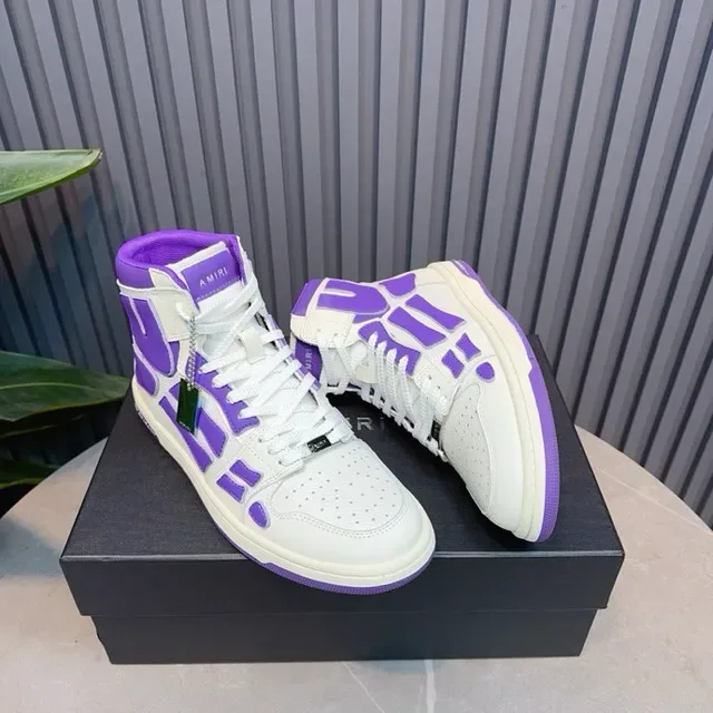 Amiri Skel Top sneakers lifestyle hautes blanches et violettes 2