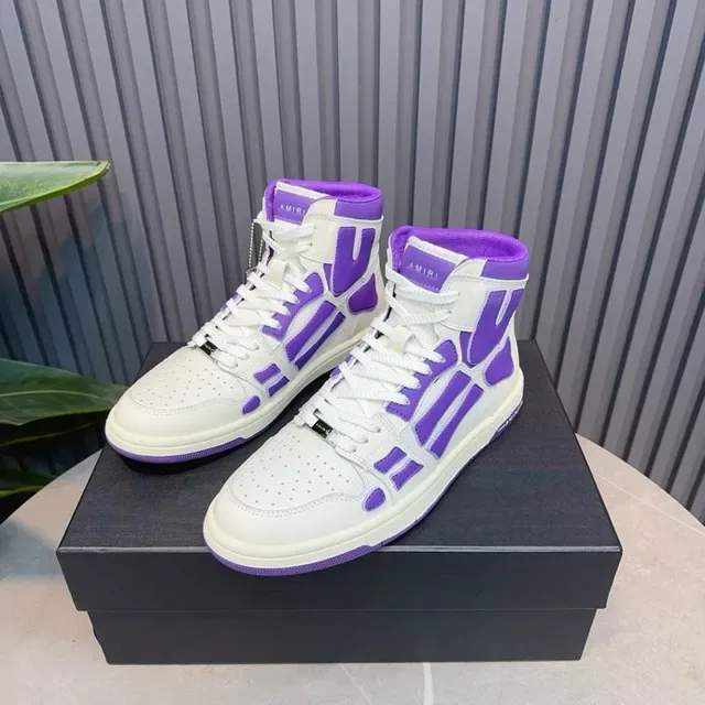 Amiri Skel Top sneakers lifestyle hautes blanches et violettes 3