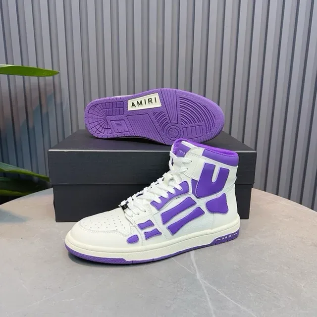 Amiri Skel Top sneakers lifestyle hautes blanches et violettes 4