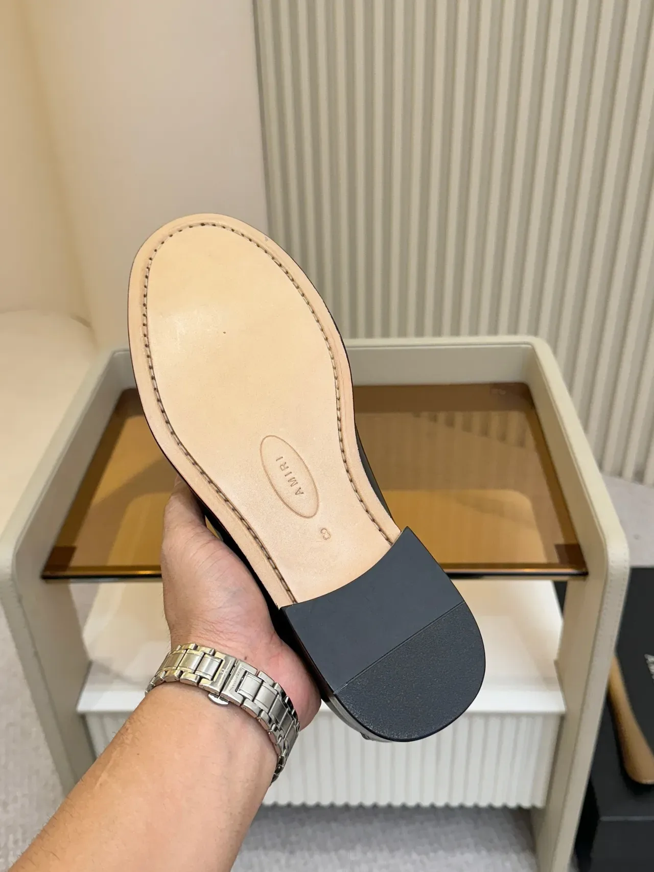 Amiri Skel Top Loafer أسود وأبيض جلد لامع 2