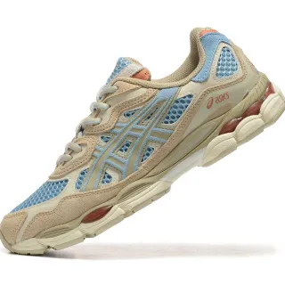 ASICS Beige Blue Layered Mesh And Suede Upper Light Tiger Stripe Overlay Lifestyle Sneakers