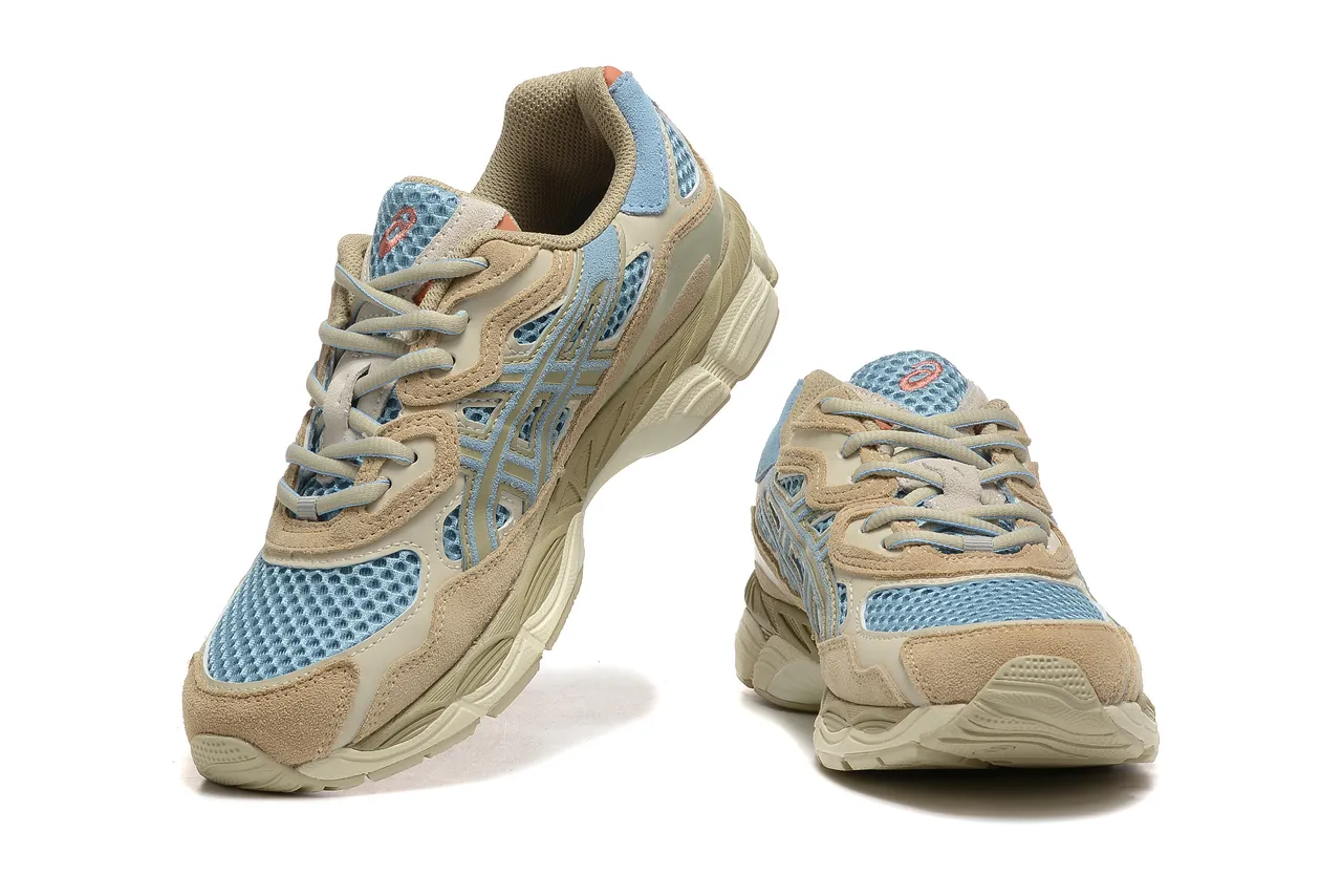 ASICS Bege Azul Multilayers Malha e Camurça Parte superior superposition leve listra de tigre estilo de vida tênis 2