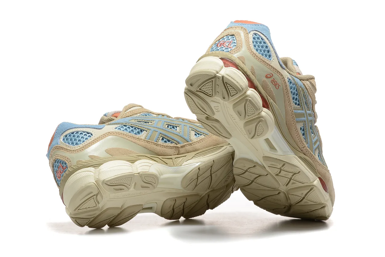 ASICS Bege Azul Multilayers Malha e Camurça Parte superior superposition leve listra de tigre estilo de vida tênis 4