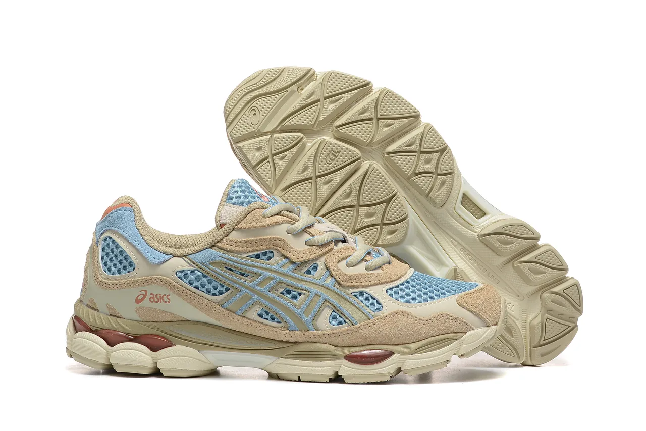 ASICS Bege Azul Multilayers Malha e Camurça Parte superior superposition leve listra de tigre estilo de vida tênis 5