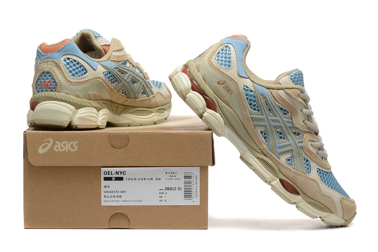 ASICS Bege Azul Multilayers Malha e Camurça Parte superior superposition leve listra de tigre estilo de vida tênis 6